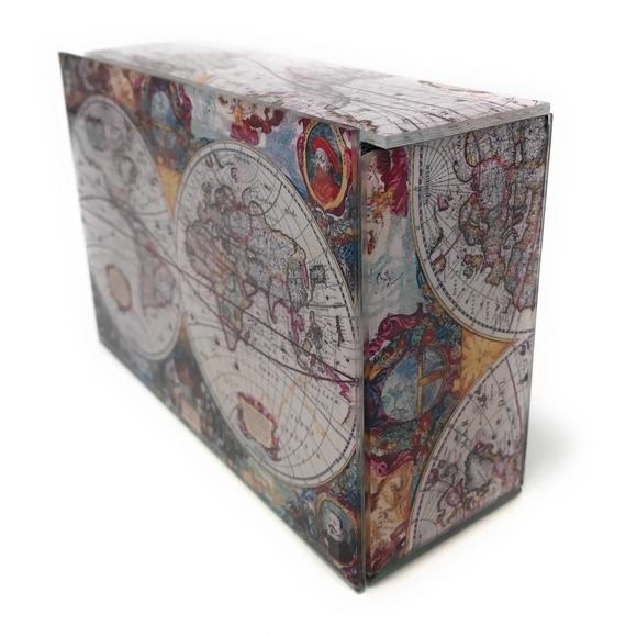 Beveled Glass Keepsake Box, Antique Old World Map - Jewelry Trinkets, Lined - Picture 3 of 9
